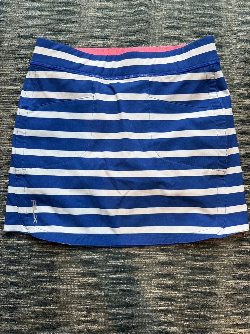 RLX Ralph Lauren Blue and White Striped Tennis golf Skort with Pink Waistband